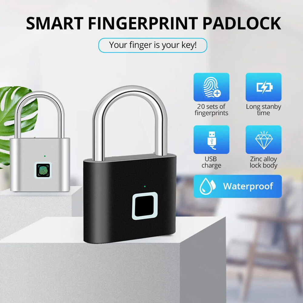 Smart Fingerprint Padlock USB Rechargeable Lock for Door Bag Suitcase Security