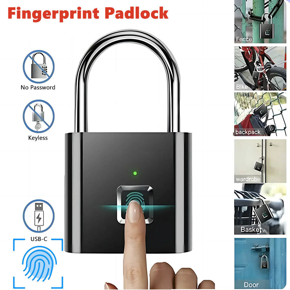 Smart Fingerprint Padlock USB Rechargeable Lock for Door Bag Suitcase Security