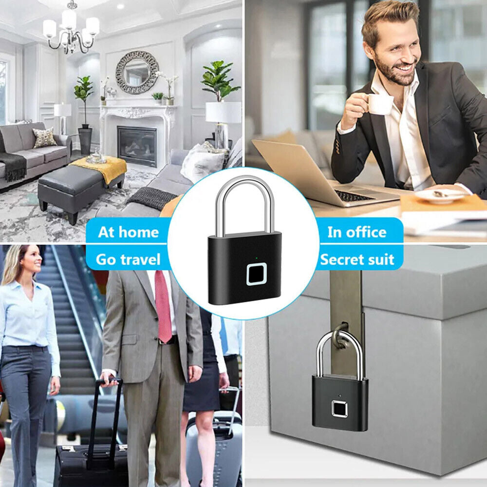 Smart Fingerprint Padlock USB Rechargeable Lock for Door Bag Suitcase Security