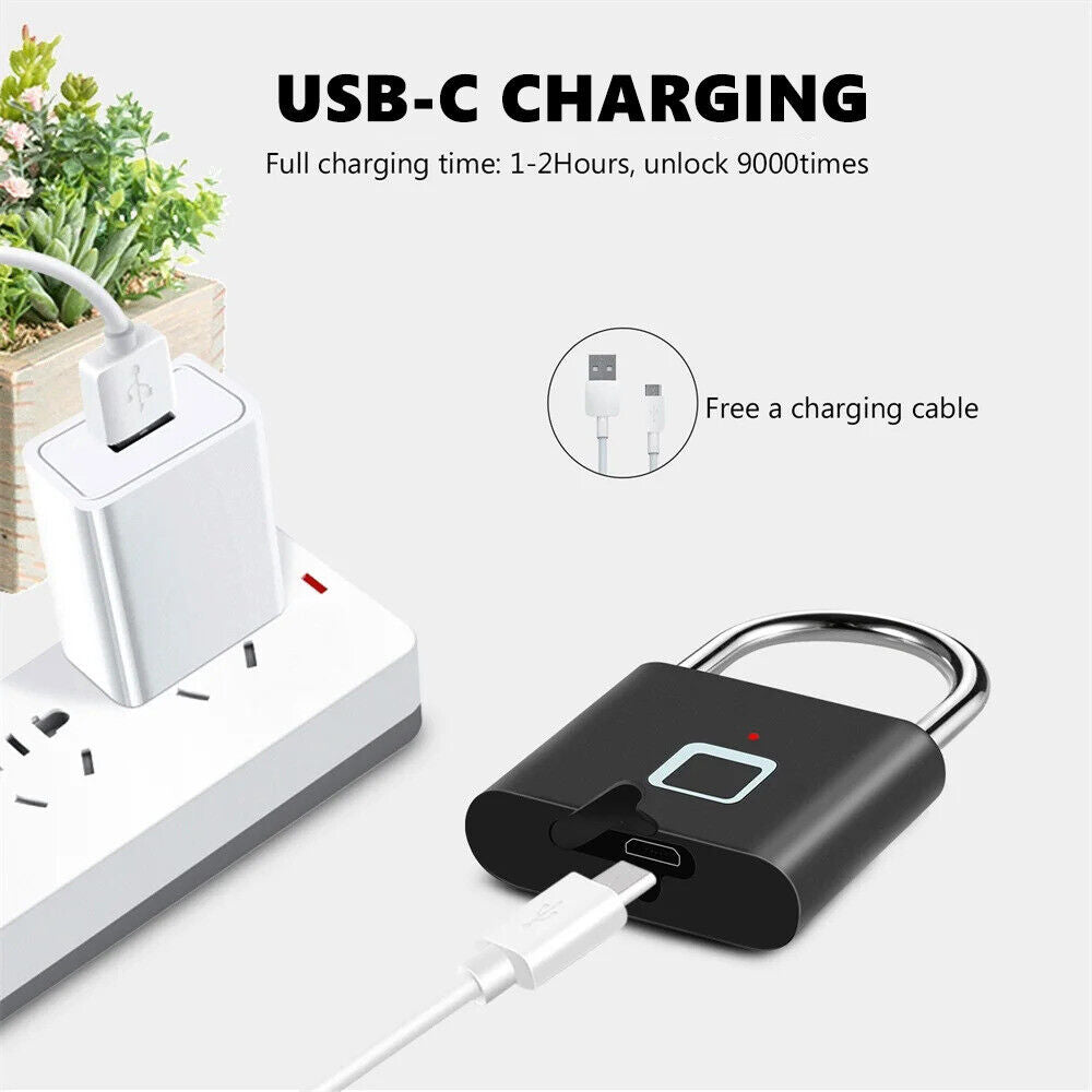 Smart Fingerprint Padlock USB Rechargeable Lock for Door Bag Suitcase Security