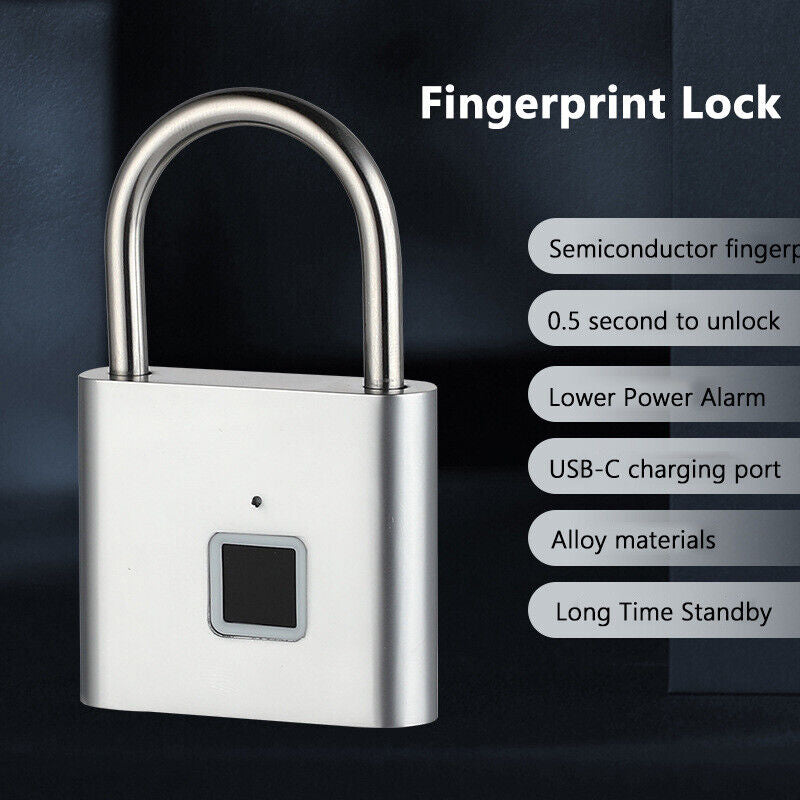 Smart Fingerprint Padlock USB Rechargeable Lock for Door Bag Suitcase Security