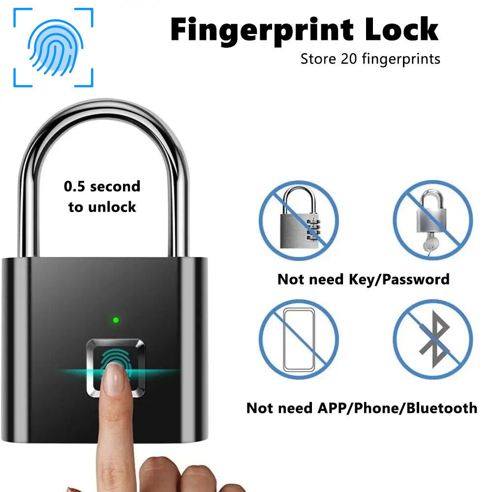 Smart Fingerprint Padlock USB Rechargeable Lock for Door Bag Suitcase Security